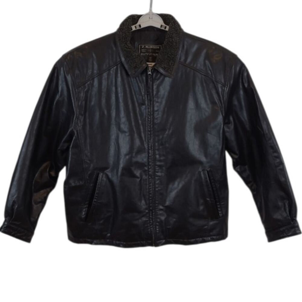 J. Madison Men's Heavyweight Leather Aviator Jacket Faux Fur Collar 2XL Black